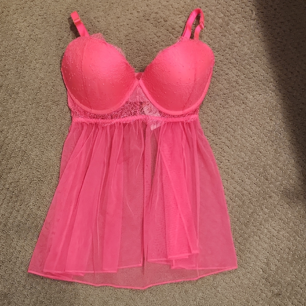 NEW Victoria's Hot Pink Lace Babydoll Chemise 38D NEW WITH TAGS
